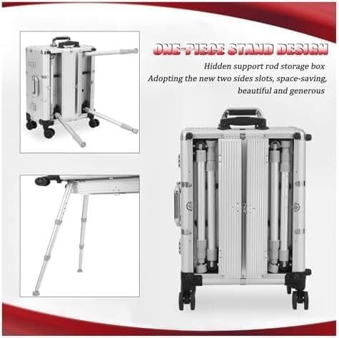 Miniatura 4 de Maletín De Maquillaje Con Ruedas, Espejo Y Luces. Maletín Grande para Maquilladores Profesionales, Esteticistas Y Técnicos De Uñas. Color Plata. 22