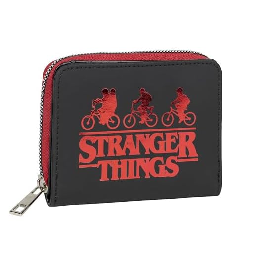 Billetero de Stranger Things - Color Negro y Rojo - 12x8x1,5cm - Fabricado en Material Sintético PU - Incluye Múltiples Compartimentos - Producto Original Diseñado en España