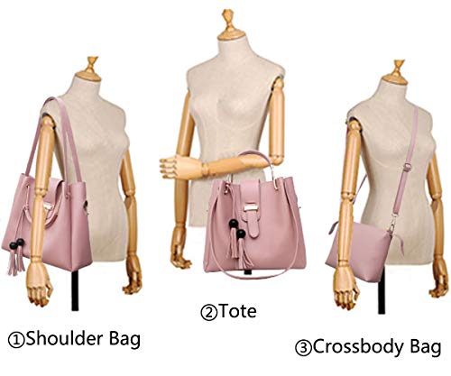 FiveloveTwo 3Pcs Bag Set PU cuir Sac portés main + Fourre-Tout + Sac à Bandoulière,Femmes Mode Handbag Set Pochettes Clutches Sacs portés épaule ensemble de sac Rose – vue 6