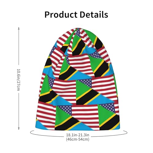 American Flag and Tanzania Flag Kids Leisure Elastic Knitted Hat Junior Large Size Knit Cap Child Beanie Black2