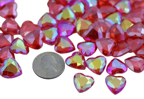 Allstarco 16mm (5/8") Red Ruby AB Heart Acrylic Decorating Gems, 100 PCS