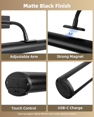Image of EZVALO 16in Picture Lights for Wall, Rechargeable 6000mAh Cordless Art Lights with Remote, 3 Color Temperatures LED Painting Lights for Artwork, Frames, Gallery (Black, 2Pack)