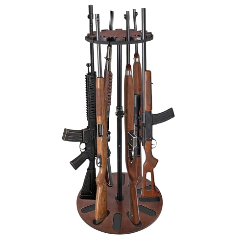 プレミアム360度回転ガンラック - 24段階高さ調節可能、12丁ライフル収納、再生可能な天然木＆EVAパッド採用セキュア展示保管スタンド、銃器保管庫/ホルダー整理に最適
