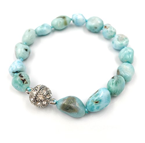 Natural Stone Larimar Bracelet Crystal Magnet Clasp 7.5" …3