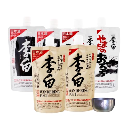 李白酒造 [乾杯セット]李白 日本酒パウチ3種×各2個 + ステンレスぐい呑み付き 島根県A