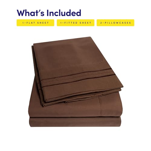 Image of 1500 Supreme Collection Twin Sheet Sets Brown - 3 Piece Bed Sheets and Pillowcase Set for Twin Mattress - Extra Soft, Elastic Corner Straps, Deep Pocket Sheets, Twin Brown