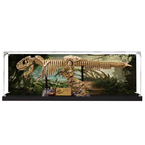 Vitrina acrílica compatible con Lego 76968 Dinosaur Fossil: Tyrannosaurus Rex para coleccionar y proteger exhibiciones, transparente, 43.3 x 9.8 x 13.7 pulgadas (modelo no incluido) (fondo negro)