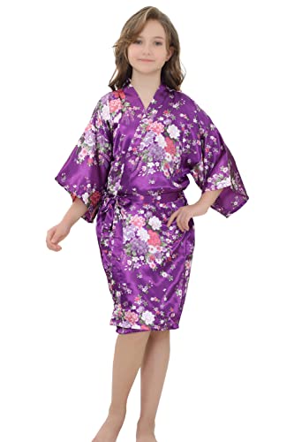 EPLAZA Kids Girls Floral Satin Robe for Birthday Spa Bridal Party Flower Girls Wedding Robes Kimono