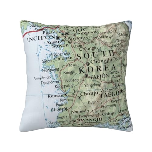 Mapa De Corea del Sur Fundas Cojines Lujo Fundas para Almohadones Lavables Funda De Cojín para Coche Sofá Hogar 45X45Cm