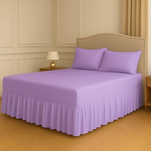 Polycotton Fitted Valance Sheet - Bed Skirt 25cm Deep with 30cm All-Around Frill - Soft Easy Care Wrinkle Resistant Base Cover - Secure Fit Bedding Valance (Lilac, Double)