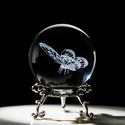 Hdcrystalgifts 3D Laser Butterfly Crystal Ball Paperweight Glass Sphere Figurines Decorative Balls Gift thumb #1