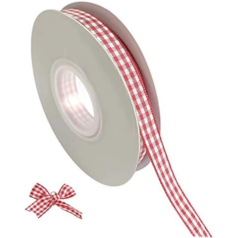 Red Gingham Ribbon, 3/8" Wide Craft Ribbon Checkered Craft 50 Yards Long Per Spool 100% Polyester Woven Edge Cover