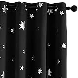 Anjee Black Blackout Curtains with Silver Star Print for Kids Room, Grommet Top Thermal Insulated Wi