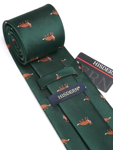 Image of HISDERN Ties for Men Classic Animal Tie and Pocket Square Set Jacquard Woven Silk Neckties Handkerchief Wedding Party