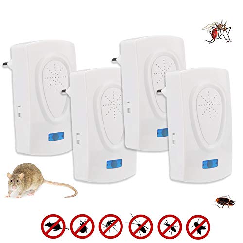 Repelente Ultrasónico Antimosquitos,Repelente mosquitos,Trampas para ratones Repelente ratones Mata cucarachas,Eléctrico Extra Fuerte para Interiores Insectos Hormigas,Roedores no Tóxico (4 Pack)