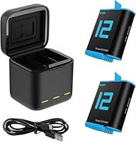 TELESIN Akku-Ladegerät-Set für GoPro Hero 12 11 10 9 Black, 2er-Pack Ersatzakkus + 3-Fach Ladecase Mit USB-C Ladekabel, Gopro Hero 12 11 10 9 Akku Zubehör