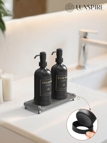 Luxspire Seifenspender Set, Handseifenspender mit Ersatz-Pumpenköpfen, 500ml Glas Nachfüllbare Flüssigkeitsflasche für Bad & Küche, Küche, 2 Packungen, Schwarz + Dunkelgrau 5