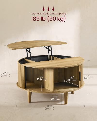 Image of VASAGLE Round Coffee Table, Lift Top Coffee Table with Tambour Sliding Door