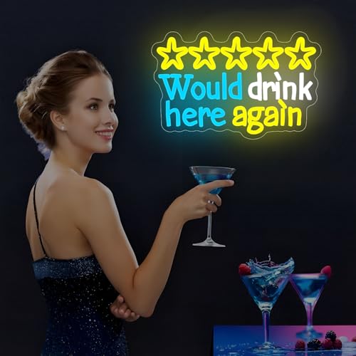 Image of Would drink here again Neon Sign for Wall Decor Funny Bar Neon Sign Dimmable Beer Led Neon Lgiht Decorations for Home Bar Basement Garage Mancave