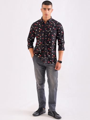 Image of The Indian Garage Co Men's Cotton Regular Fit Conversational Printed Full Sleeves Spread Collar Casual Shirt