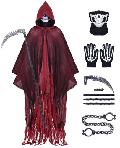 Degeyoyo Grim Reaper Costume, Halloween Hooded Cloak, Scary Halloween Cosplay Costumes for Adult...