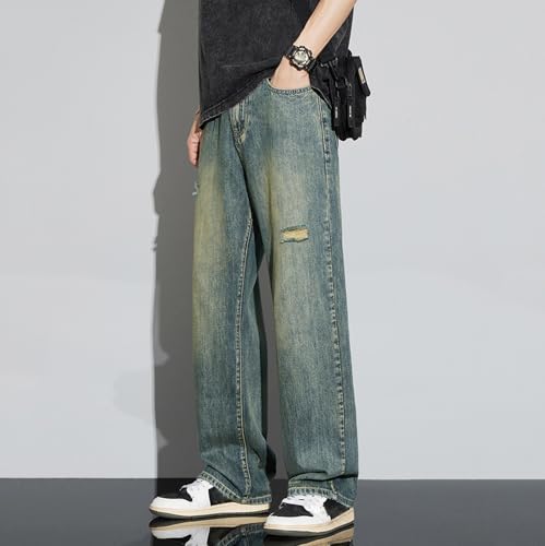 Mens Baggy Ripped Jeans Mid Rise Loose Fit Y2k Hip Hop Jeans Straight Wide Leg Distressed Skateboard Denim Pants3