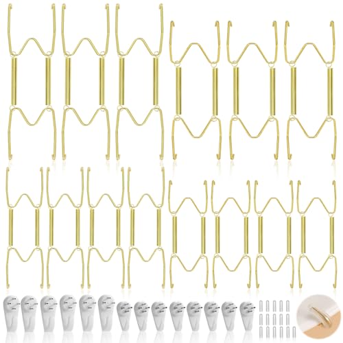 14 Pack Plate Hangers for Wall Display 6/8/10/12 Inch Invisible Stainless Steel Plate Holders with Wall Hooks Fit 5.512.5 Inch Decorative Plates Plate Display Hangers for Home Wall Decor Gold