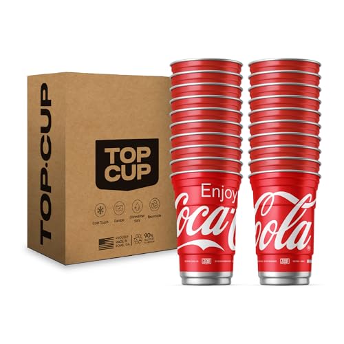 Top Cup – 20 Ounce, 20 Count, Officially Licensed Coca-Cola Aluminum Party Cup | Cold-Holding, Recyclable, Made in USA