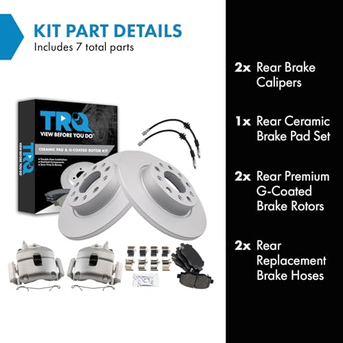 Image of TRQ Rear Brake Pad and Rotor Set Ceramic G Coated Rotors Calipers Compatible with 2018 Fiat 500X 2018 Jeep Renegade
