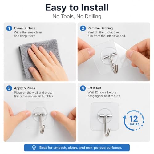 Image of KONVIO NEER Self Adhesive Wall Hanging Screw Hooks Heavy Duty Hanging Sticky Hooks for Kitchen, Bathroom, Decoration |Nail Free, Transparent Wall Screw Hooks (Hanging Hook, 20 Pack)