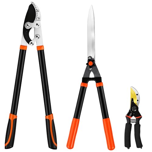 Ewpjdk Loppers Hedge Shears & Pruners Combo Set 3-Piece Hedge Clippers, Heavy Duty Tree & Shrub Care Kit For Yard, Lawn & Garden, Professional Branch Cutter Tree Trimmer (Orange)