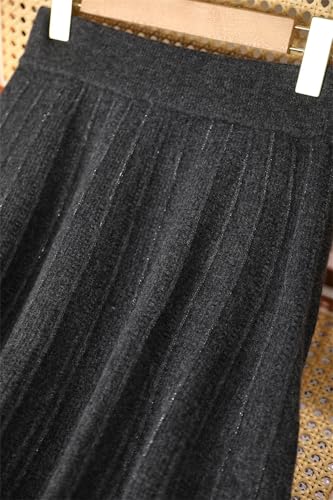 Women's Fall Winter A-Line Pleated Cashmere Skirt Elastic Waist 100% Merino Wool Wool Skirts Cherry Red M2