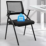 CLATINA Stackable & Foldable Office Chairs with Ergonomic Lumbar Support and Thickened Seat Cushion, Folding Mesh Fabric Reception Guest Chair for School Church Conference Waiting Room Black (1pk)