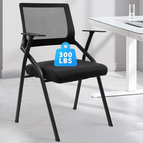 CLATINA Stackable & Foldable Office Chairs with Ergonomic Lumbar Support and Thickened Seat Cushion, Folding Mesh Fabric Reception Guest Chair for School Church Conference Waiting Room Black (1pk)