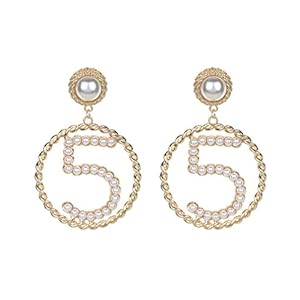 NA Ladies Earrings Girls&rsquo; Earrings Number 5 Shape Circle Pendant Imitation Pearl Dangle Earrings Dangle Earrings
