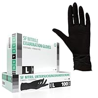 SF Nitrilhandschuhe L Schwarz – 100 Stück Einweghandschuhe, Einmalhandschuhe, Puderfrei, Latexfrei, Gummihandschuhe Einweg zum Kochen, Putzen, für Medizin, Küche, Garten, Werkstatt, Tattoo, Haushalt