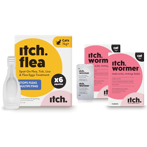 Itch - Cat Flea and Wormer Bundle for 1kg+ Cats - 6 Flea Treatment Pipettes and 4 Worming Tablets