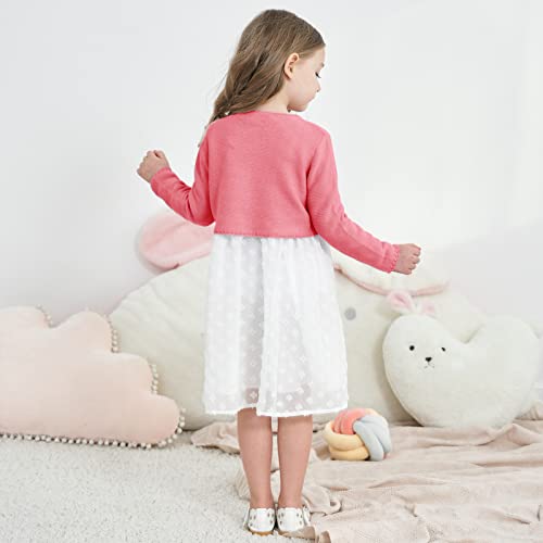 Image of Girls' Long Sleeve Knitted Bolero Cardigan Kids Button Closure Shrug Sweaters Cropped Jacket Cover Up Tops