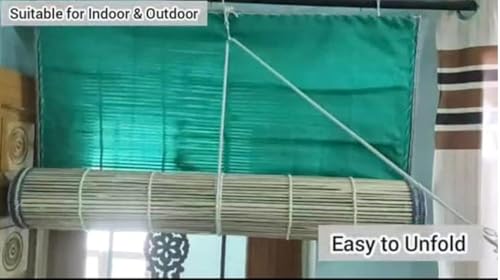 Image of Bamboo Roll-up Blind Chick Window Closer /Curtains for Balcony, Windows, Outdoors, Door& Ceilling Green (4 Width X 3 Lenght)
