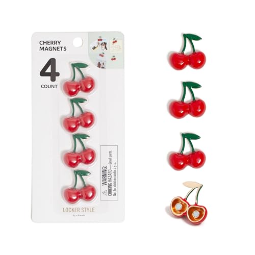 U Brands Red Cherry Locker Magnets, Set of 4, Fun Magnetic Locker Accessories for School, Whiteboard Accessories, Cute Fruit Magnets for Refrigerator