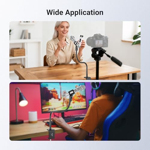 Image of NEEWER Desk Microphone Stand with Flexible Arm, Mic Holder Table Clamp Mount with Clip & 3 /8 inch to 5 /8 inch Adapter Compatible with Blue Yeti Snowball HyperX QuadCast SoloCast Shure, MS016