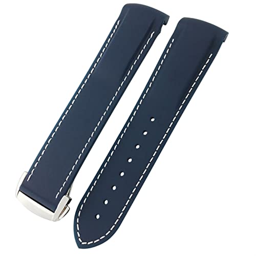 Bracelet de montre en silicone 19mm bleu blanc compatible Speedmaster Hamilton