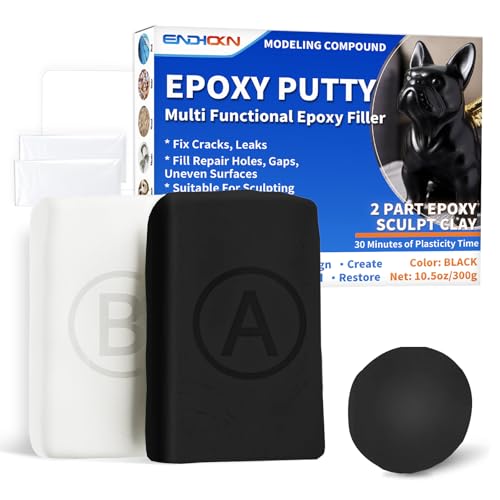 Masilla Epoxy, Endhokn 300g Masilla Epoxi 2 Componentes Reparación de Fugas, Grietas y Agujeros de Relleno, Epoxi para Modelar para Metal, Cerámica, Plástico, Madera, Azulejos (Negro)