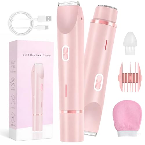 2026 New Elunara Shaver 18cm Elunara Intimate Glide Pro Shaver 2 in 1 Dual Head Razor for Women Electric Bikini Trimmer USB-C Ipx7 Waterproof for Woman Pubic Hair for Lip Underarm Body (Pink)