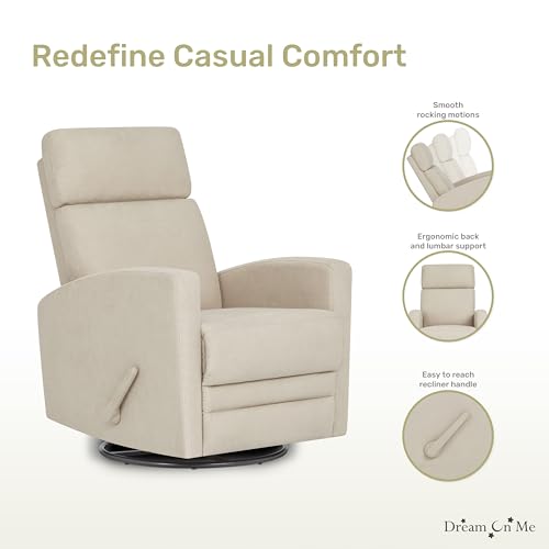Image of Dream On Me Chatham Basic Nursery Rocking Glider in Lenin, 360 Swivel Motion, FSC Certified, Greenguard Gold & JPMA Certified Nursery Glider, Three Rocking Modes Nursery Glider Recliner