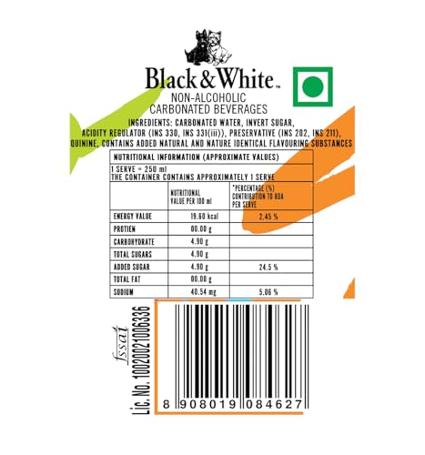 Image of Black & White Tonic Water (Pack of 2 X 250 ML) | Premium Sparkling Tonic with Classic Quinine Bitterness | Refreshing Carbonated Mixer for Cocktails & Mocktails | Crisp, Balanced Tonic with Smooth Bubbles