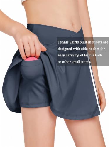 Image of Haloumoning Girls Tennis Skirt High Waisted Athletic Skorts | Pockets Shorts, Crossover,Workout Golf Running Skirts