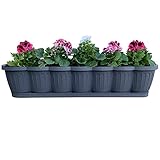 Hossi's Wholesale Blumenkasten 80cm, Balkonkasten mit Wasserspeicher, Pflanzkasten Anthrazit im Wellendesign mit passendem Bewässerungsuntersetzer