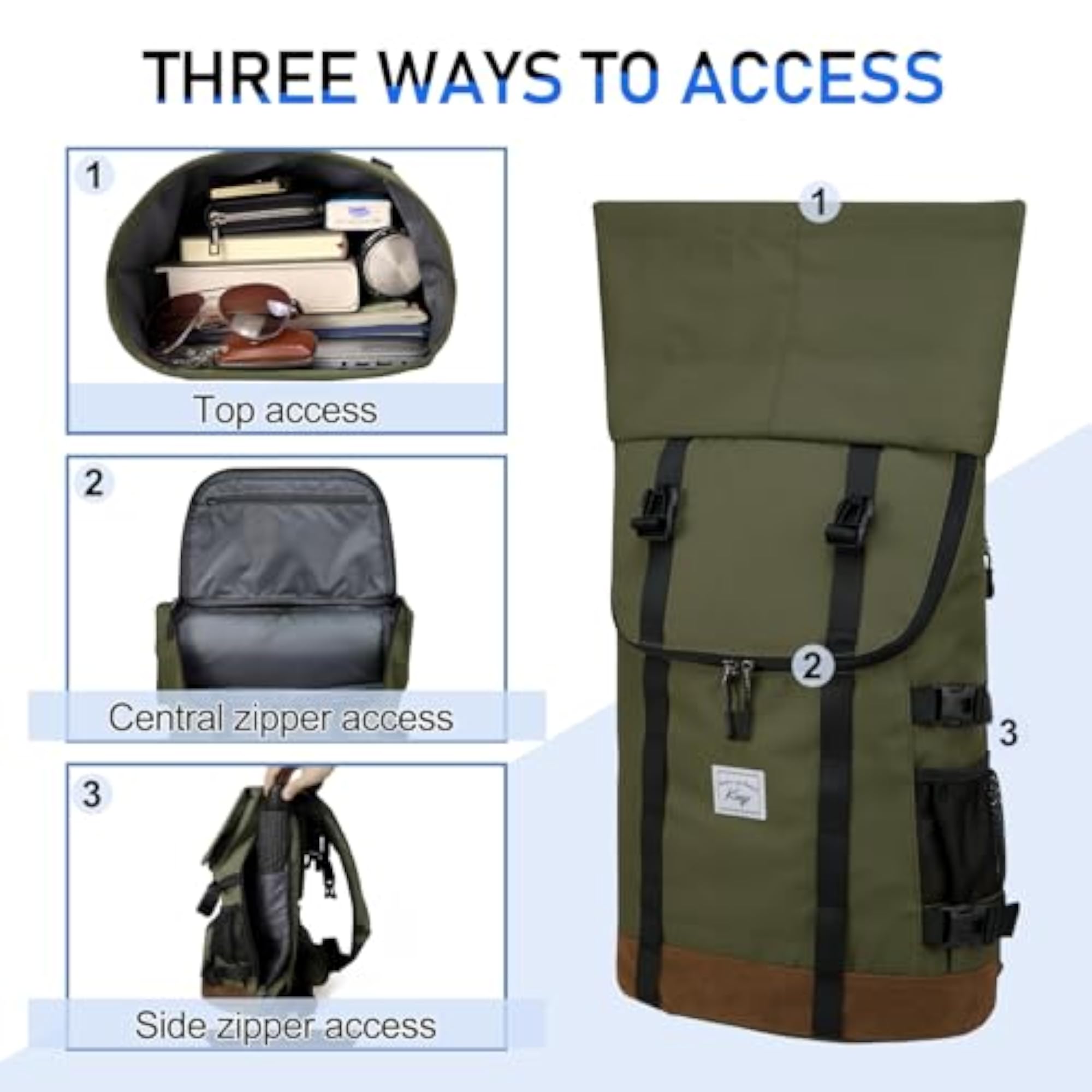 17 Inch Rolltop Large Capacity Water Resistant Backpack