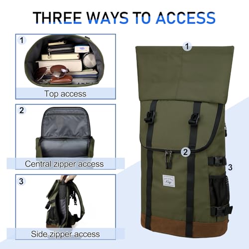 Sac à dos roll top vert militaire extensible de 33L pour ordinateur 15,6 pouces - 4